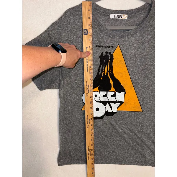 Green Day Letluv Graphic T-Shirt‎ Large Heather Grey East Bay Punk Rock Tee - Image 3