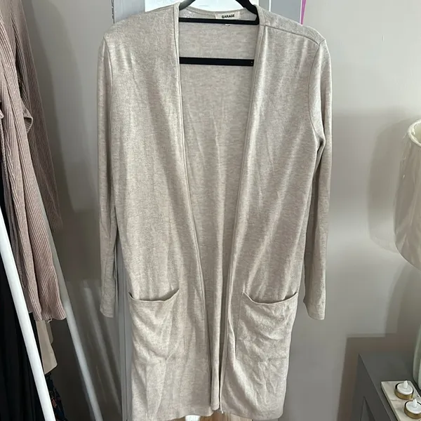 Garage Beige Cream Oversized Open Front Pockets Long Cardigan size Small - Image 3