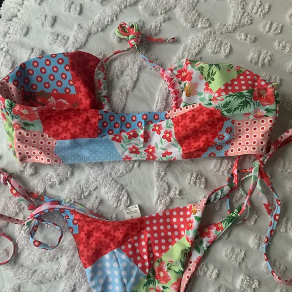 Amazon Women’s Small  Strawberry Shortcake Patchwork Bandeau Bikini Set - Image 7