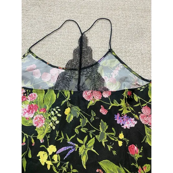 Victorias Secret Satin Camisole Top NWT Black Floral Lace Back Halter Size L - Image 5