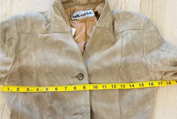 Vintage blazer cropped suede leather boho jacket Tan - Image 11