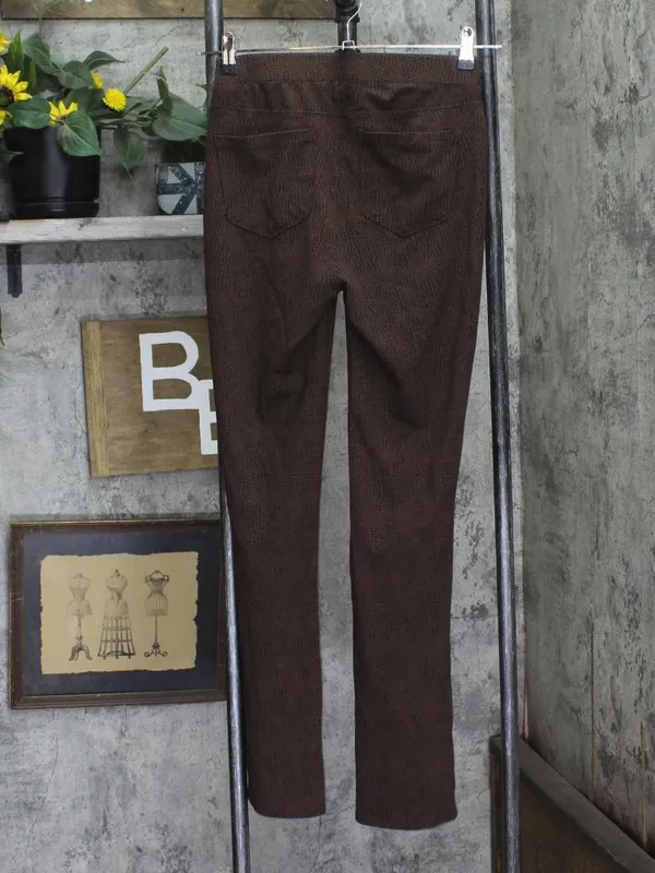 DG2 by Diane Gilman Ponte Mini Flare Skinny Pull On Pants Brown Snake Print XS - Image 2