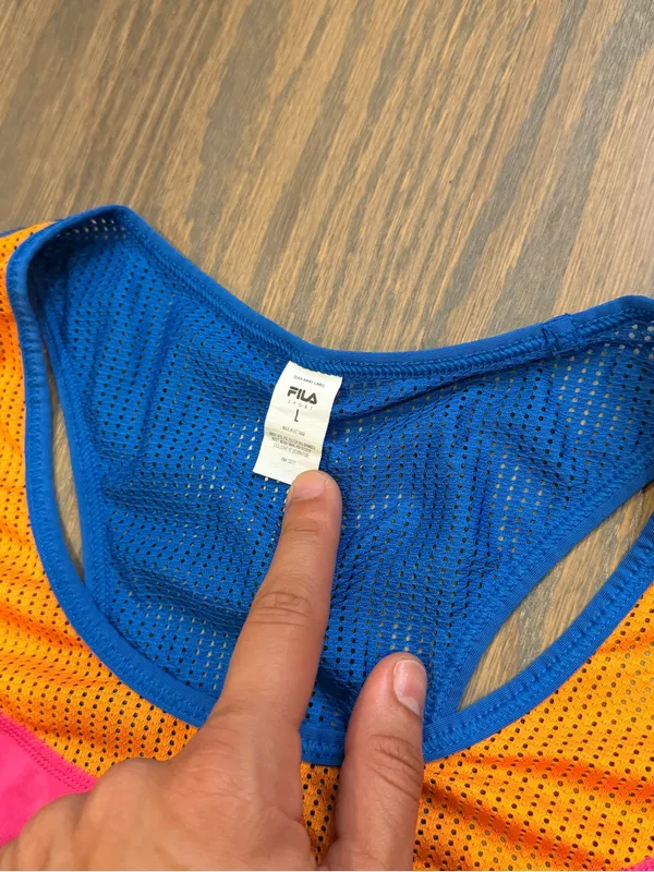 Fila Women’s Blue Racerback Tank with Pink and Orange Trim - Image 2