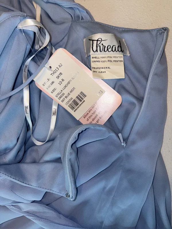 Beautiful New Dessy Collection Thread Sky Blue Chiffon Gown! - Image 7
