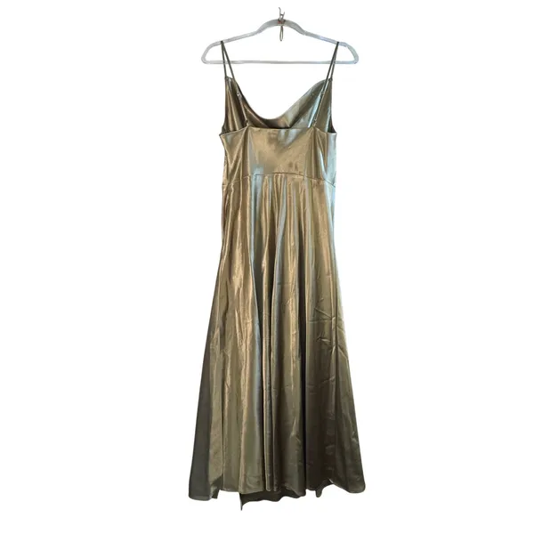 Birdy Grey Lydia Satin Dress Sage Bridesmaid‎ Cowl Neck Maxi Slit L Formal Slip - Image 2