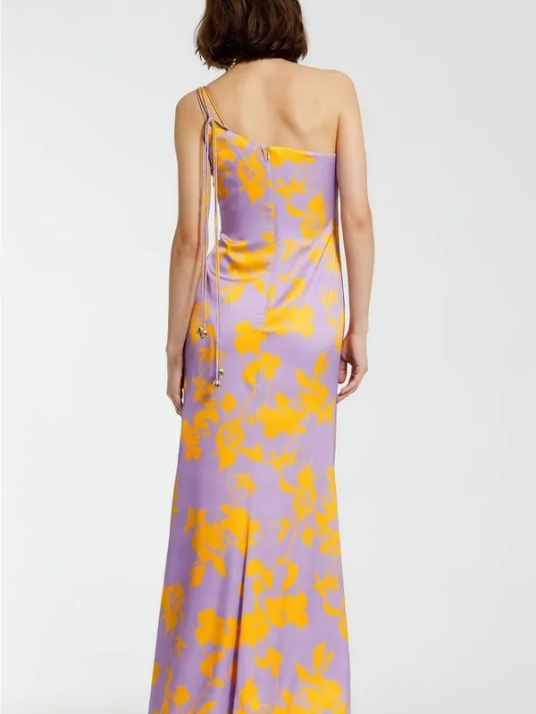 NWT Mac Duggal 68771 Orchid Floral Printed One Shoulder Maxi Dress S - Image 4