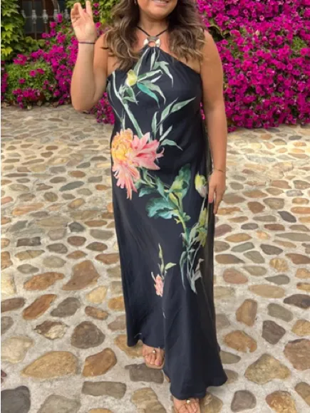 Anthropologie Halter Slip Floral Midi Dress - Image 2