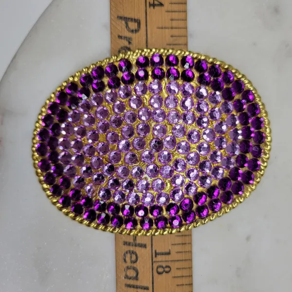 Vintage 1995 Rhinestone Belt Buckle Purple Gold Tone Oval Rope Border Y2K Retro - Image 10
