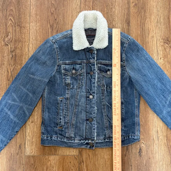 Abercrombie & Fitch Denim bomber Jacket‎ Sherpa Collar Womens Size small Lined - Image 4