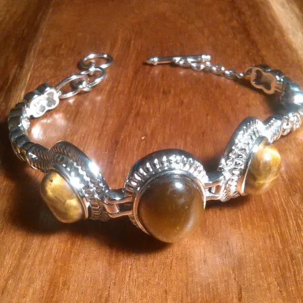 Tiger's Eye Stainless Steel Toggle Clasp Bracelet (Size 6.5 to 8 Inch) - Image 3