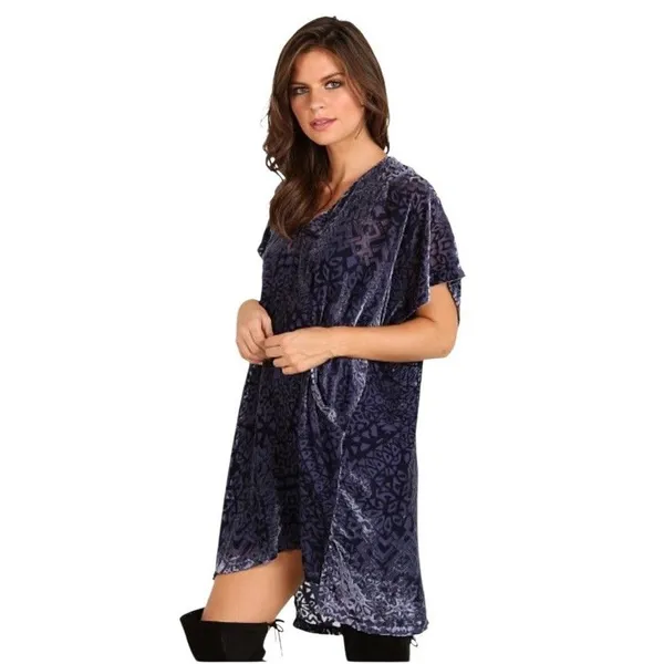 Free People DRESS Room of Shadows Velvet Burnout Shift Dress Womens XS Blue - Image 4