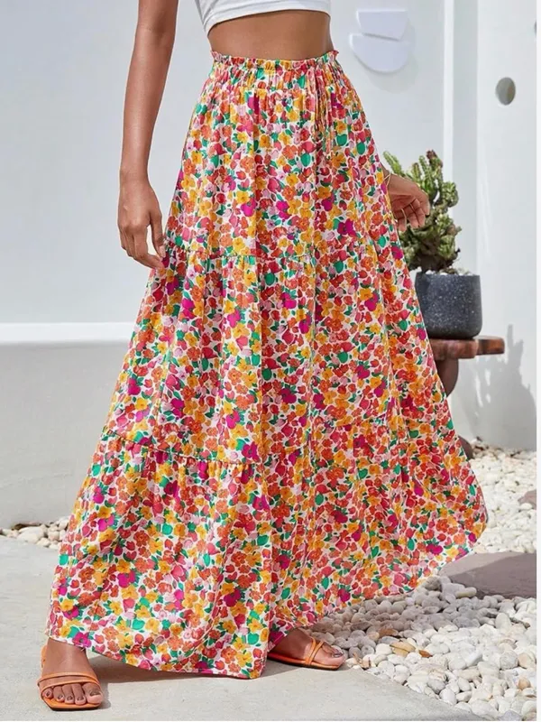 SheIn Multicolor Floral Tiered Maxi Skirt - Image 2