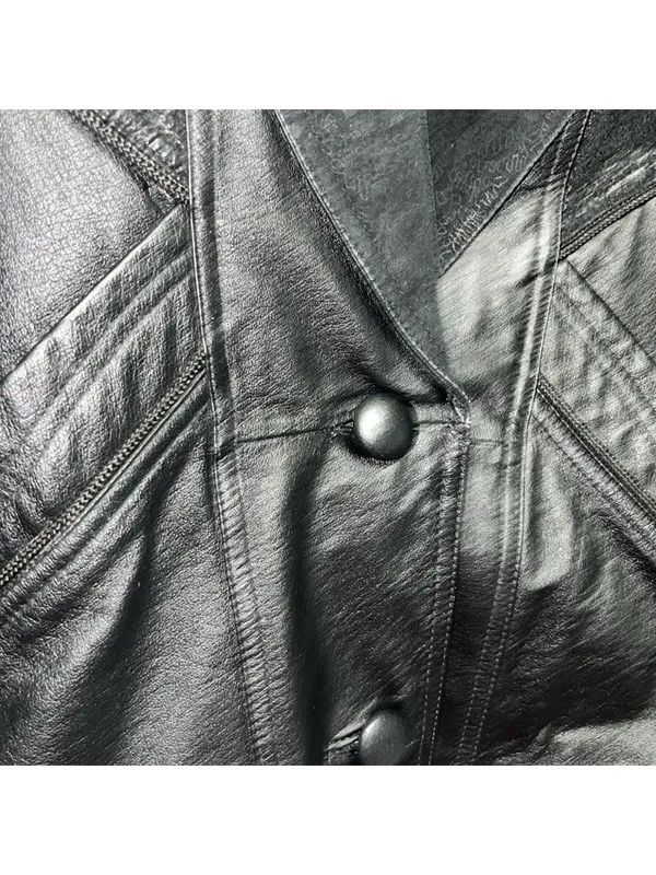 Vintage Suede Black Leather Western Mid-Length Coat Leather Jacket gorpcore - Image 5