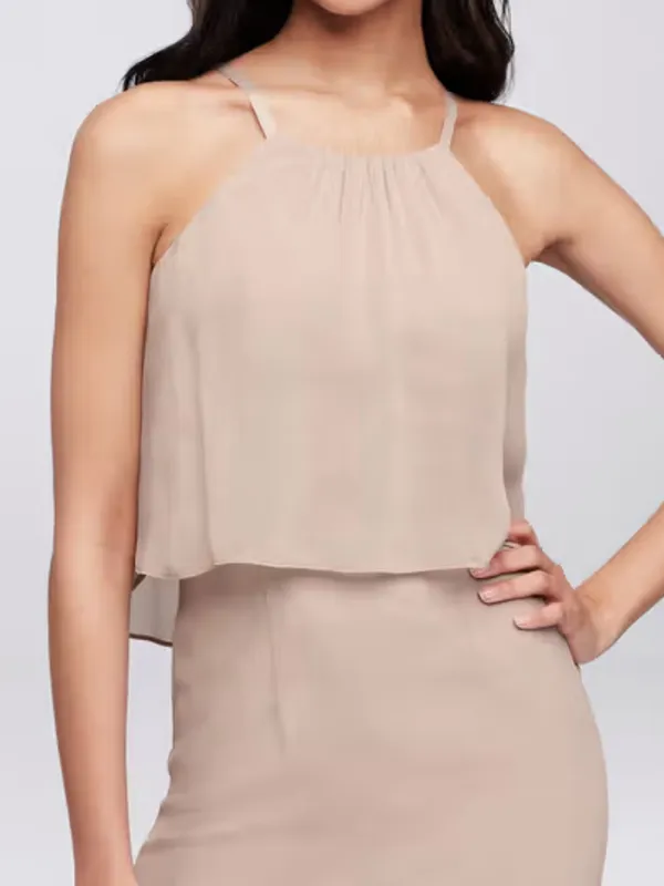 David’s Bridal Flounced Crinkle Chiffon Sheath Bridesmaid Dress in Dusty Sage - Image 11