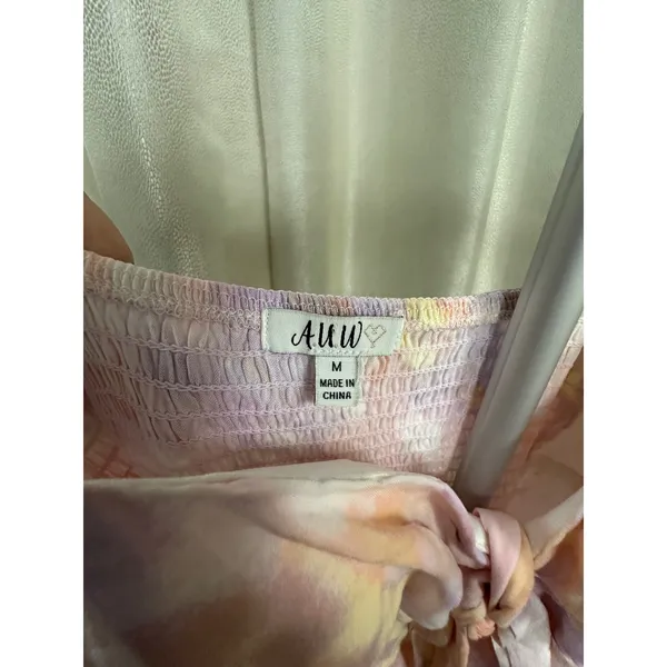 AUW Pastel Tie‎ Dye Milkmaid Mini Dress - Size M - Smocked Back & Button Front - Image 3