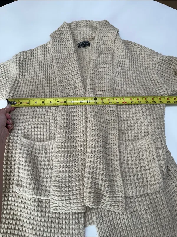 POL Anthropologie Waffle-Knit Shawl Collar Cardigan - Cream Beige size Small - Image 3