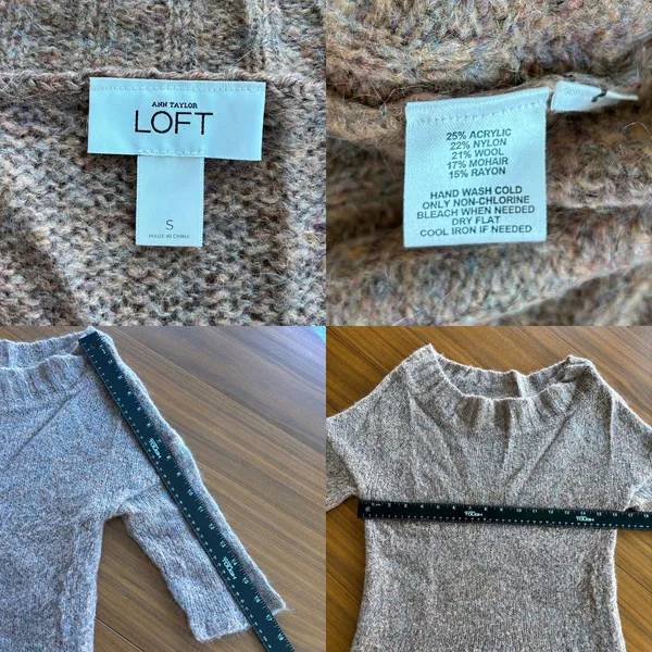 Ann Taylor Loft Taupe Mohair Wool Boat Neck‎ Sweater 3/4 Sleeve Cropped Small - Image 5