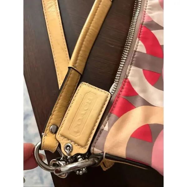 Coach vintage Y2K purse pink yellow white tan crossbody or shoulder bag 11x7 inc - Image 8