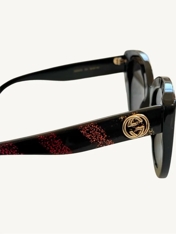 Gucci GG0327S Rainbow Glitter Sunglasses Black Cat Eye New Full Set Box - Image 8