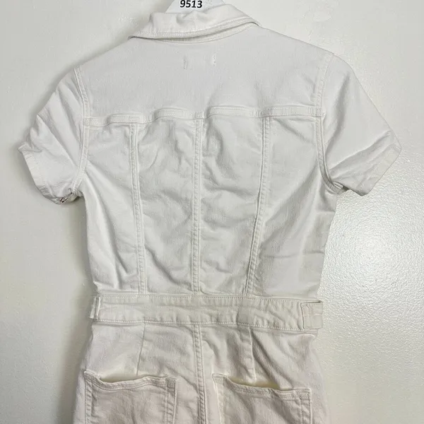 GOOD AMERICAN Fit for Success Denim Utility Dress Denim in Wash White Size Small - Image 9