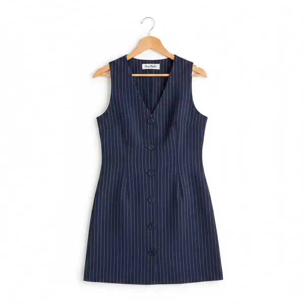 Steve Madden Womens Dress Size L Navy Pinstripe Sleeveless Button Front Career - Image 7