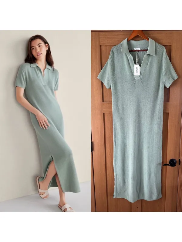 NWT Haven Well Within Organic Cotton Knit Johnny Collar Dress Sage Women’s Large - Image 2