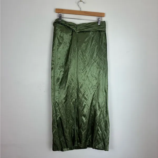 Vince new with tags faux sarong twist front in satin olive green back slit. 12 - Image 3