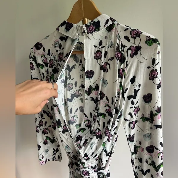 Anthropologie Elevenses Floret Romper White Purple 3/4 Sleeve Size S - Image 10