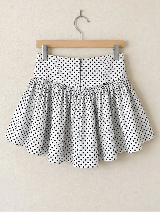 Anthropologie Maeve Black White Polka Dot Mini A-Line Skort Lined Bike Shorts - Image 6
