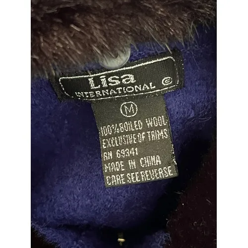 Lisa International Women's M Blue Boiled Wool Zip Jacket w/ Santa Ugly Sweater - Image 7