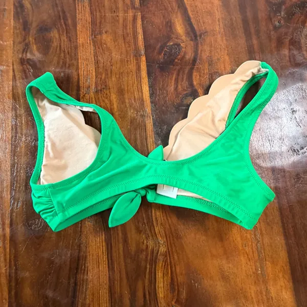 J.Crew Womens Kelly Green Scalloped V-Neck Front Tie Bikini Set XS - Image 3