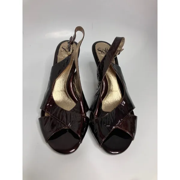 Sofft Slingback Heels Womens 9.5M Burgundy Excellent Patent Leather Open Toe - Image 2