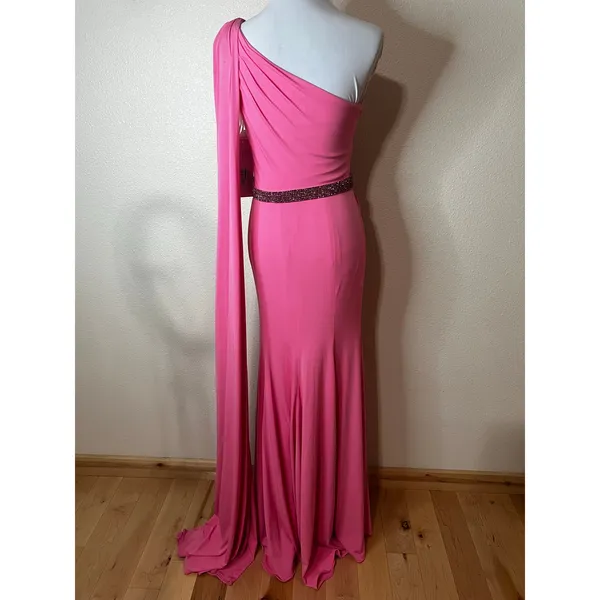 Jovani 40932 one shoulder ruched Greek goddess prom formal dress hot pink NEW 4 - Image 6