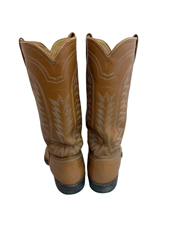 M.L. Leddy & Sons Tan Leather Handmade Western Cowboy Boots Rodeo Size 7 Women's - Image 6