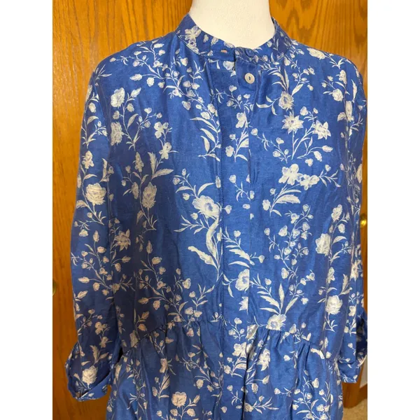 Tuckernuck Limoges Floral Royal Blue Shirt Dropped Waist Mini Dress Size M - Image 3