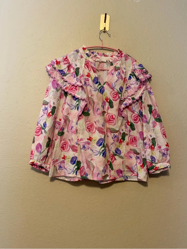 Entro Posh Pink Floral Ruffle Sleeve‎ Blouse Size Medium - Image 2