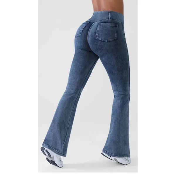 BRXL Women Blue Crossover High Waist Flare Denim Leggings Tall XL T - Image 2