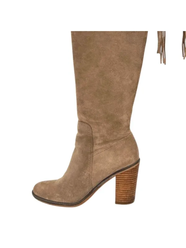 Franco Sarto Ellyn Taupe Suede Over the Knee Boots Block Heels Size 7.5 - Image 3