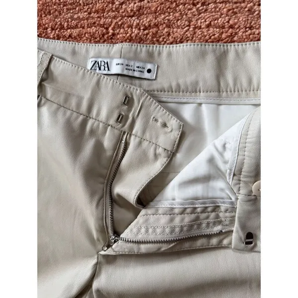 ZARA Beige Faux Leather Straight Pants Size US 2 EUR 34 - Image 2