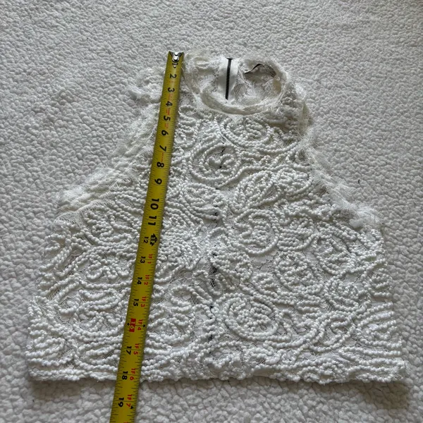 Zara Trafaluc White Cord Embroidered Lace Halter Crop Top L Sheer Boho Coquette - Image 5