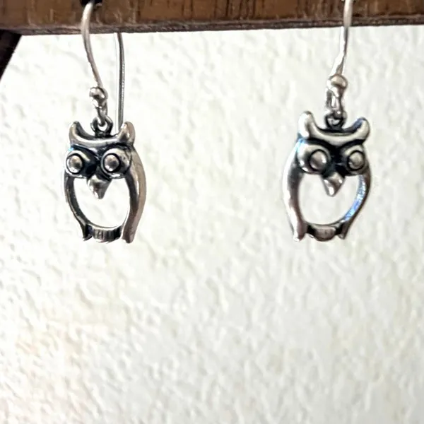 Sterling Silver Owl Dangle Earrings - Image 2