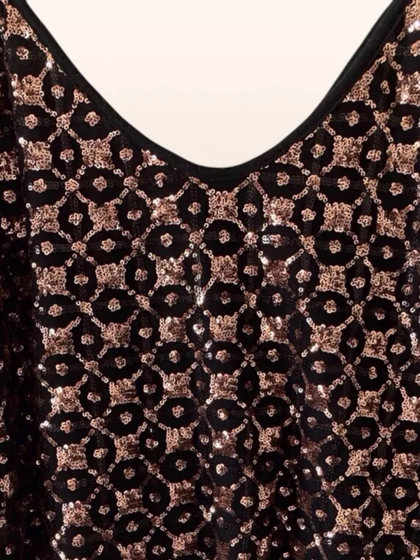 Shyanne Gold Sequin Top Black Tank Adjustable Straps Women's Medium - Image 3