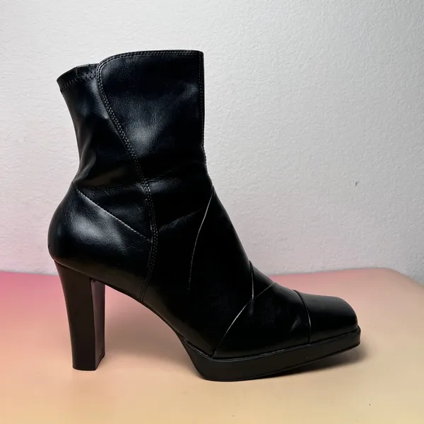 Skechers Black Faux Leather Square Toe‎ Heeled Booties Y2K Retro Women’s Size 10 - Image 7