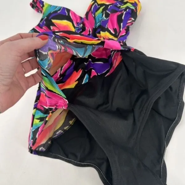 Vintage Catalina 1960s/70s Floral Swimsuit Size 10 Made in USA Neon Abstract‎ - Image 5