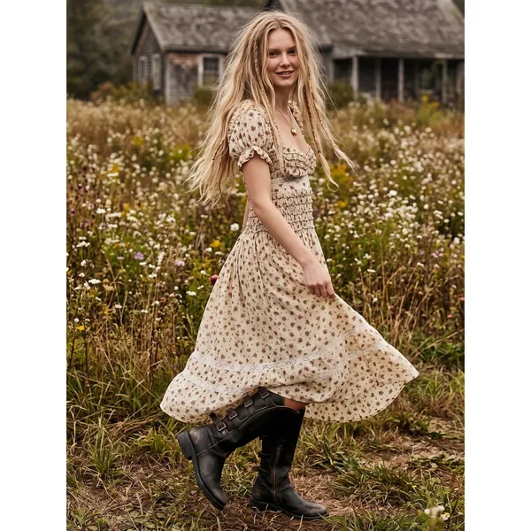 Free People Dainty Cottage Ethereal Bali Juniper Midi Dress 10 Lace Cream Floral - Image 6