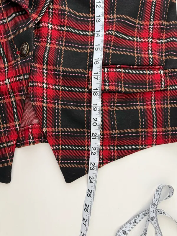 Maurices Tartan Plaid Cropped Blazer Red Black Velvet Collar NWT - Image 8