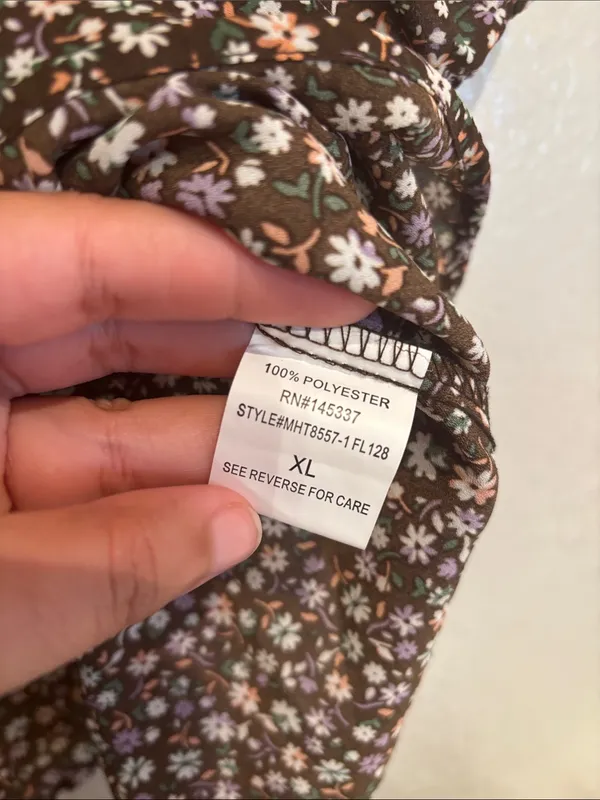 Smocked Square-Neck Brown Floral Peplum Sz L Top Casual Hesperus - Image 3
