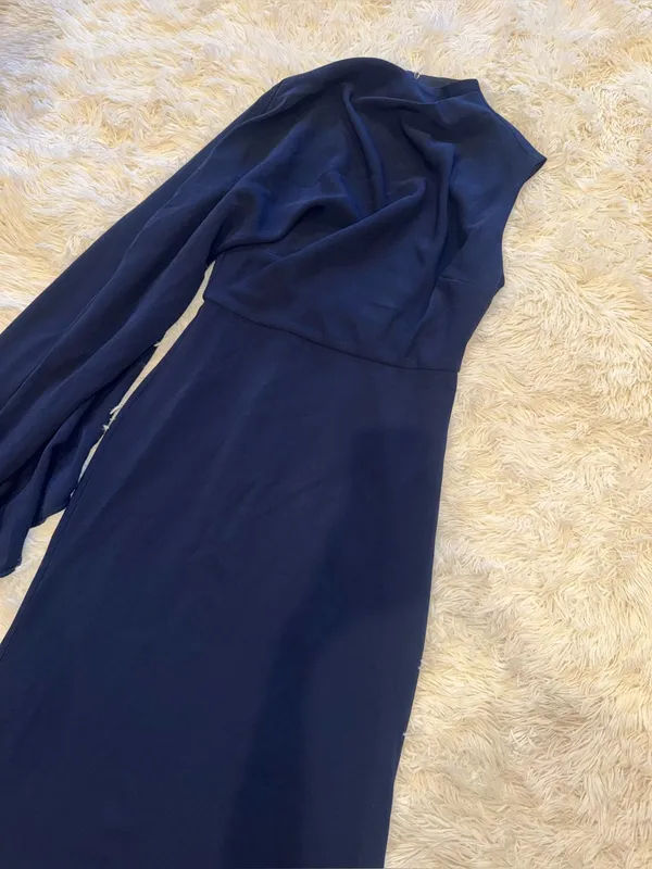 NEW ELLIATT Leonara Asymmetric Cape deep Navy Dress SZ XL - Image 6