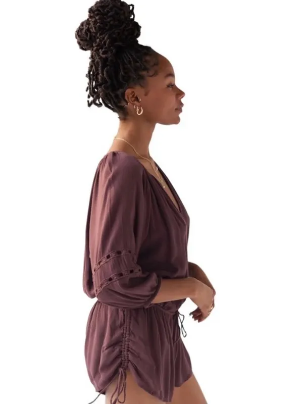 NWOT Urban Outfitters Junie Long Sleeve Romper, Bohemian Brown, Size S - Image 2
