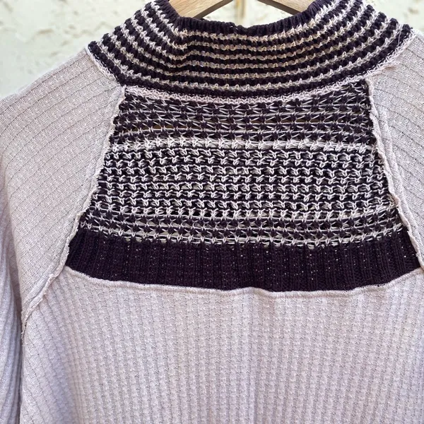 Free People Oversized Crochet Detailing Top Thermal Waffle Knit Mock Neck Size S - Image 5